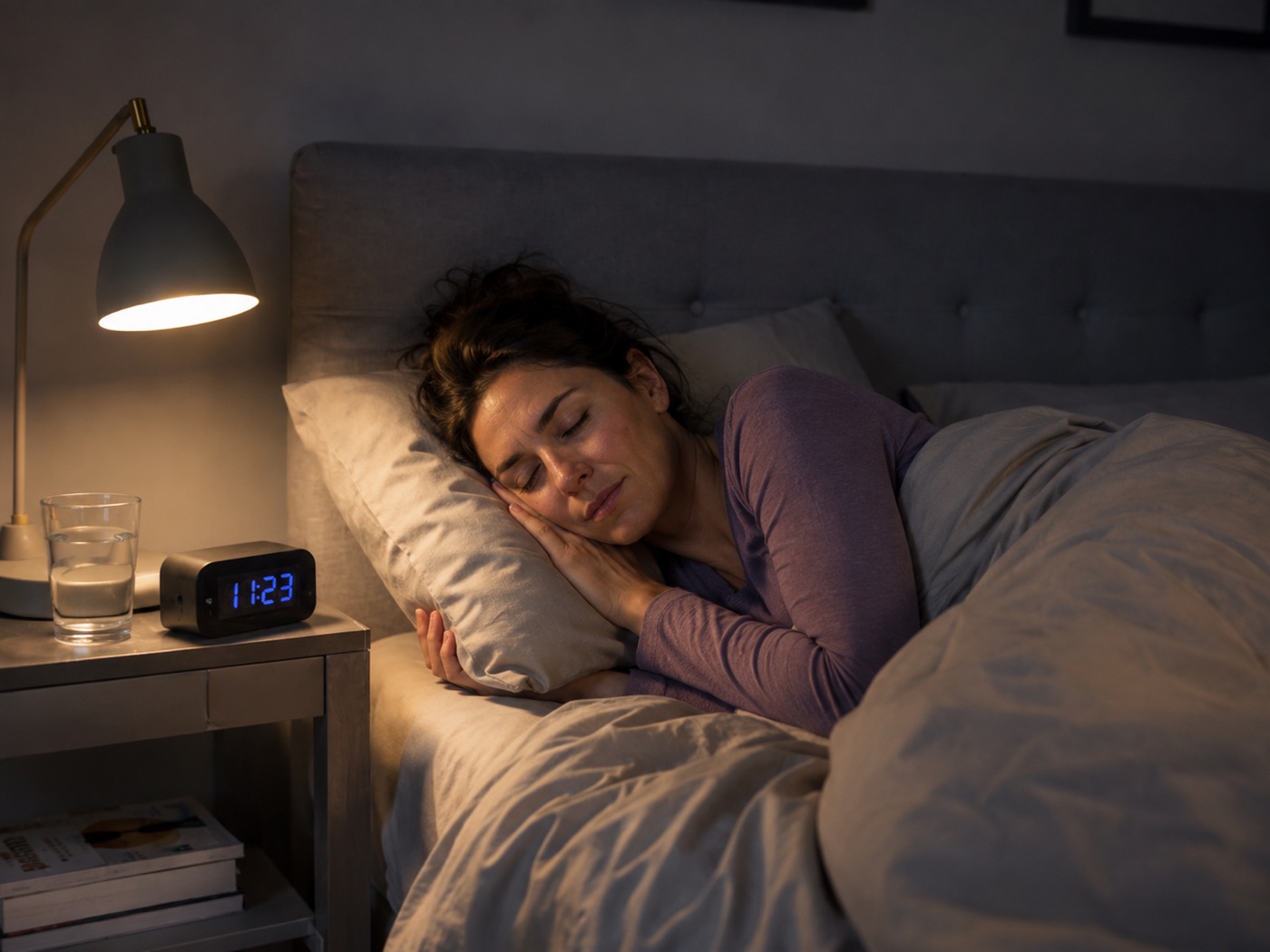 Mujer durmiendo plácidamente, descansando sin dolor mandibular